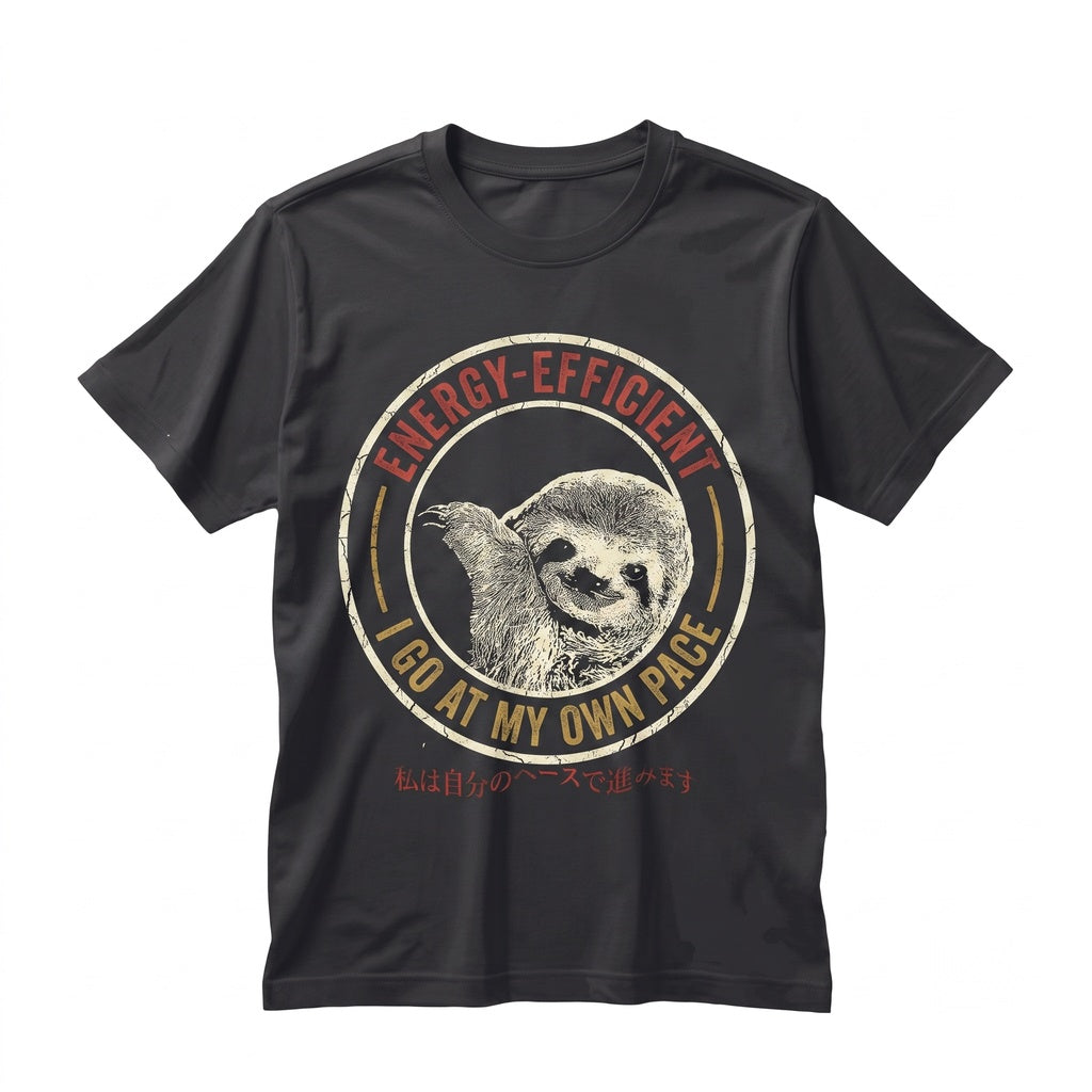 Energy Efficient Lazy Sloth Retro Vintage Japanese Graphic Unisex TShirt