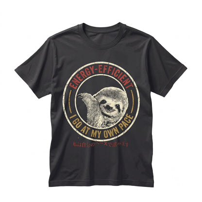 Energy Efficient Lazy Sloth Retro Vintage Japanese Graphic Unisex TShirt