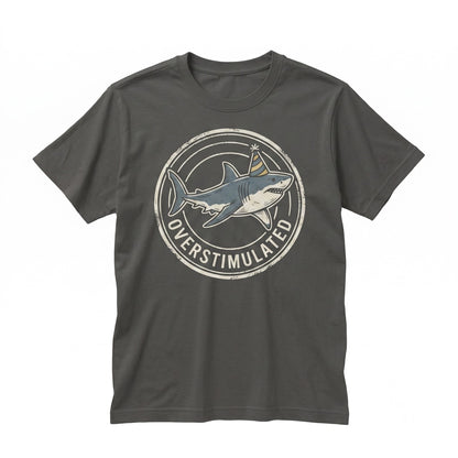 Embroidered Overstimulated Party Hat Shark Funny Weirdcore Neurodivergent Ocean Summer Vibes Unisex TShirt