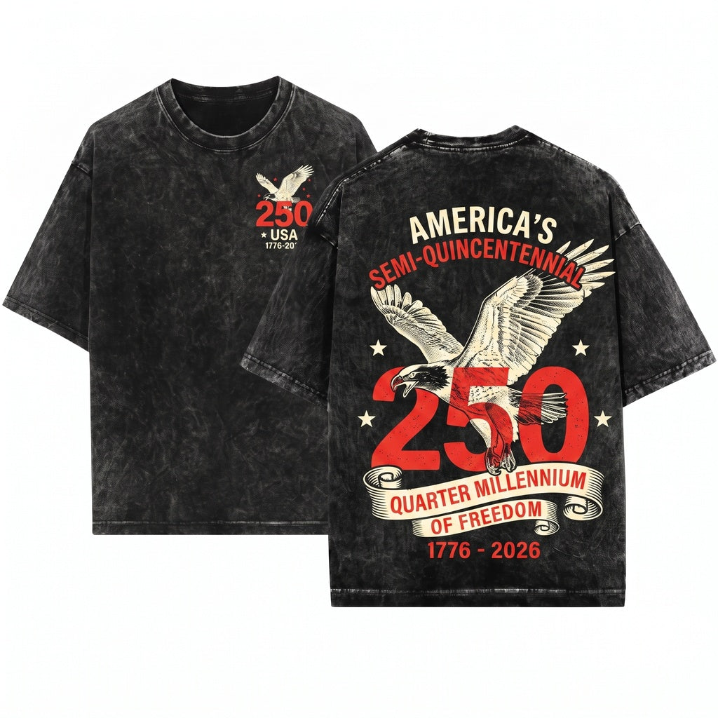 Patriotic 250 Years 4th of July American Bald Eagle Graphic Vintage Oversized Cotton Men Women Unisex Wash T-Shirt