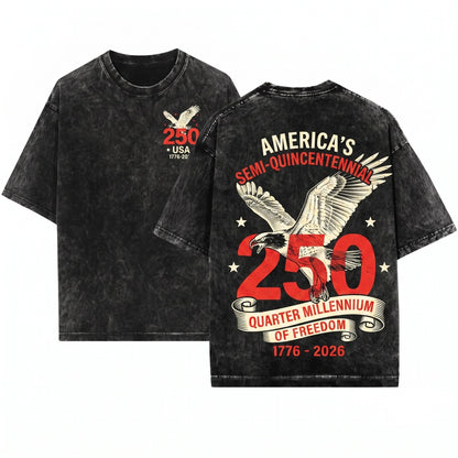 Patriotic 250 Years 4th of July American Bald Eagle Graphic Vintage Oversized Cotton Men Women Unisex Wash T-Shirt