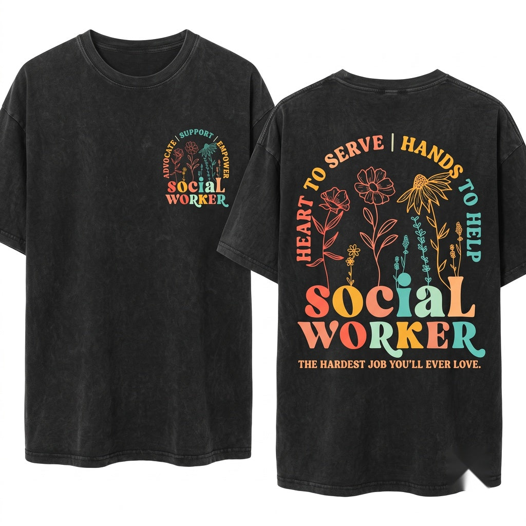 Retro Groovy School Social Work Gift Crewneck Apparel Unisex Wash T-Shirt