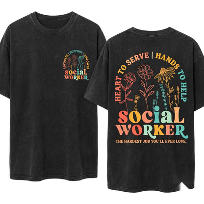 Retro Groovy School Social Work Gift Crewneck Apparel Unisex Wash T-Shirt