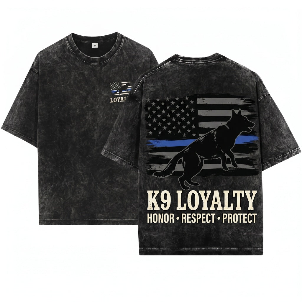 German Shepherd K9 Handler Police Officer Thin Blue Line Flag Sheriff Military Dog Owner Birthday Gift Unisex Wash T-Shirt