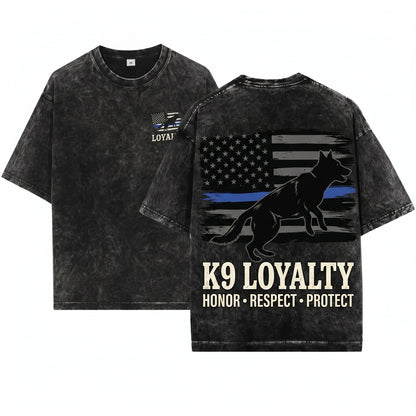 German Shepherd K9 Handler Police Officer Thin Blue Line Flag Sheriff Military Dog Owner Birthday Gift Unisex Wash T-Shirt