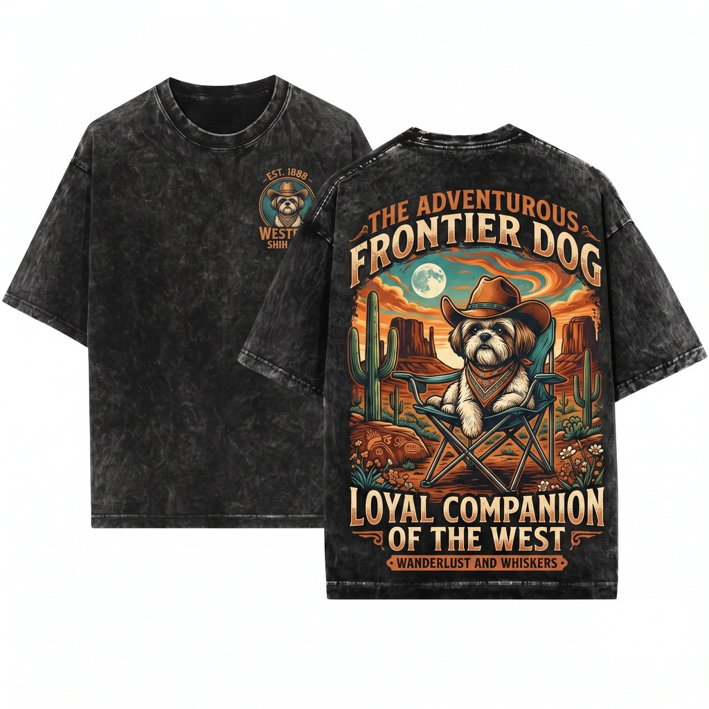 Cowboy Shih Tzu Western Country Ranch Dog Vintage Mom Dad Gift Unisex Wash T-Shirt