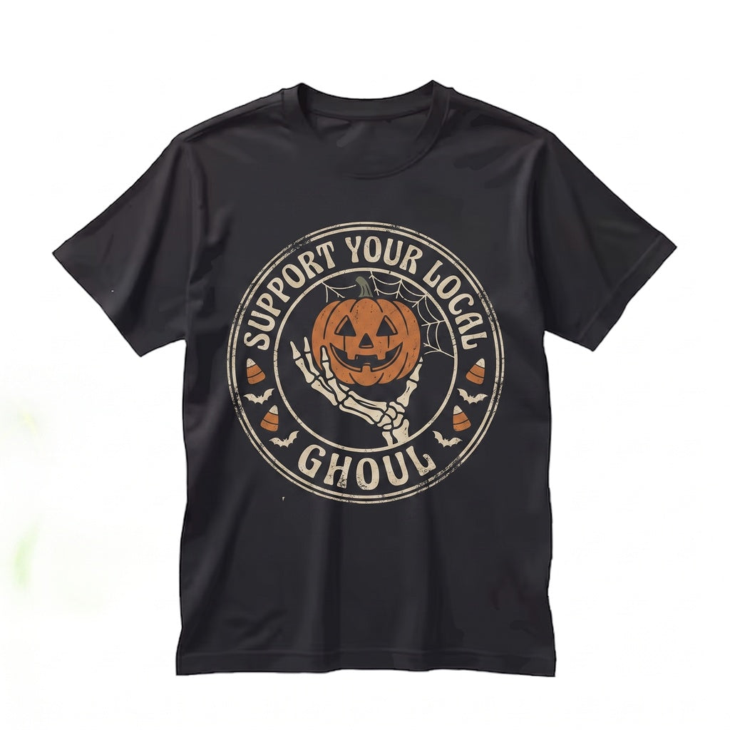 Support Your Local Ghoul Vintage Halloween Crewneck, Spooky Season Graphic Unisex TShirt