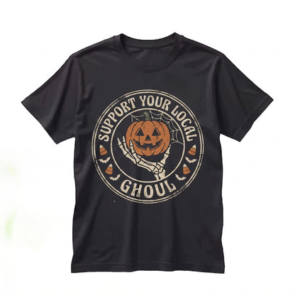 Support Your Local Ghoul Vintage Halloween Crewneck, Spooky Season Graphic Unisex TShirt