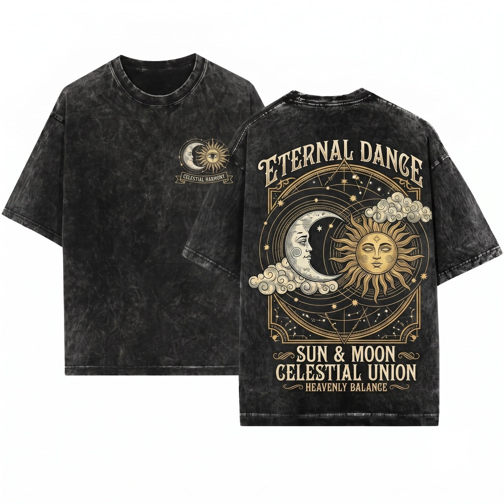 Celestial Sun Moon Vintage Astrology Graphic Unisex Wash T-Shirt