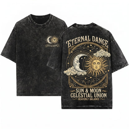 Celestial Sun Moon Vintage Astrology Graphic Unisex Wash T-Shirt