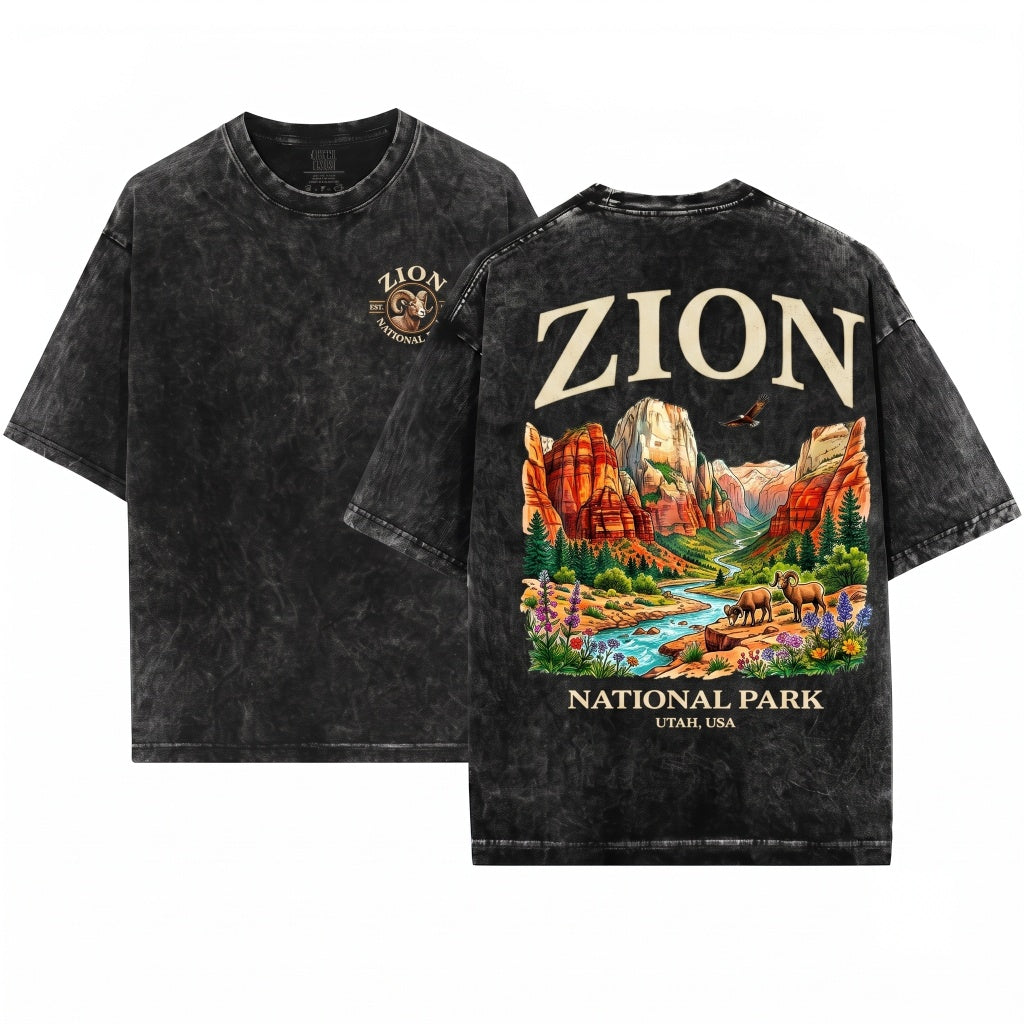 Zion National Park Vintage 90s Graphic Retro Canyon Landscape Utah USA Wildlife Unisex Wash T-Shirt