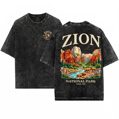 Zion National Park Vintage 90s Graphic Retro Canyon Landscape Utah USA Wildlife Unisex Wash T-Shirt