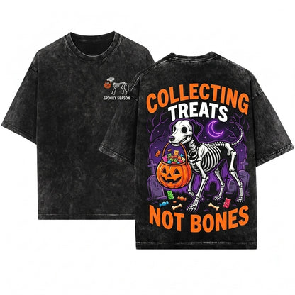 Skeleton Dog Embroidered Cute Halloween Spooky Season Puppy Lover Gift Boo Basket Fall Unisex Wash T-Shirt