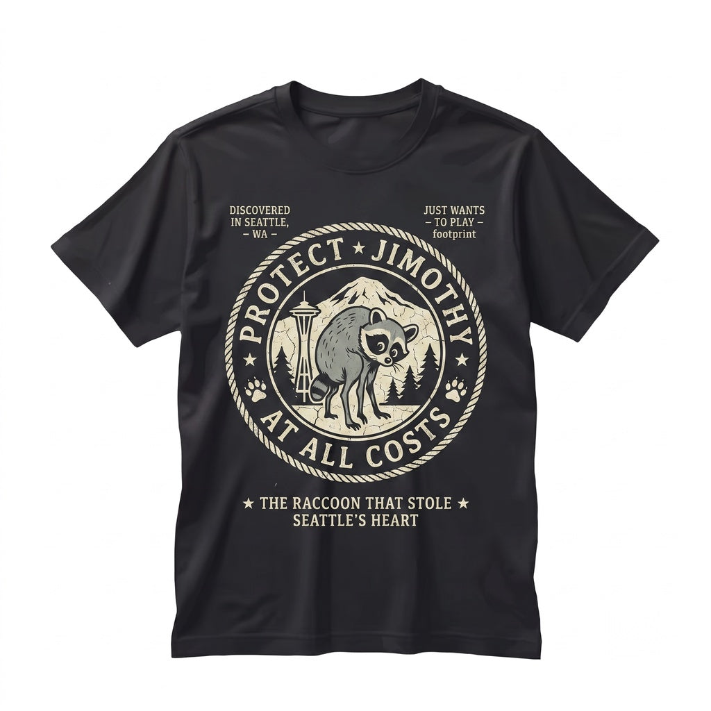 Protect Jimothy At All Costs Seattle Viral Raccoon Funny Round King Vintage Pacific Northwest Wildlife Graphic Unisex TShirt