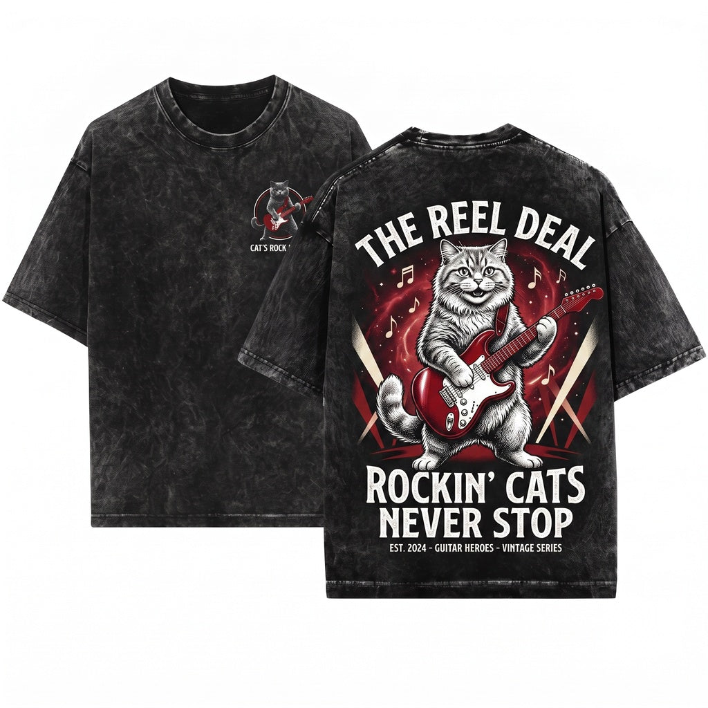 British Shorthair Cat Rock Music Guitar Lover Funny Mom Dad Gift Style Unisex Wash T-Shirt