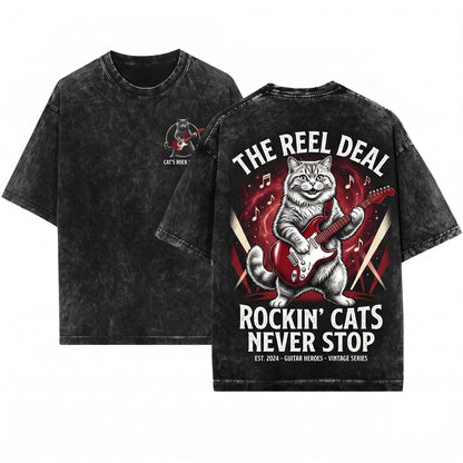 British Shorthair Cat Rock Music Guitar Lover Funny Mom Dad Gift Style Unisex Wash T-Shirt