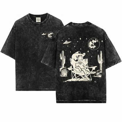 Beagle UFO Western Graphic Tee - Retro Cowboy Vintage Dog Mom Dad Gift Unisex Heavyweight Garment-Dyed T-Shirt