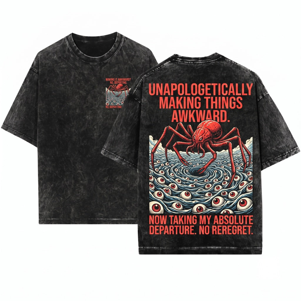 I Have Made It Awkward Funny Vintage Japanese Spider Crab Graphic Ocean Unisex Wash T-Shirt
