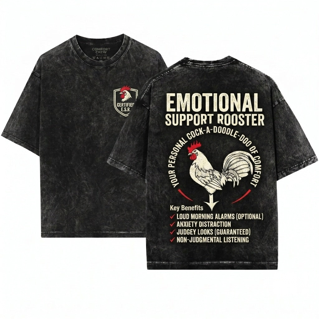 Mens Emotional Support Cock Rooster Chicken Farmer Birthday Humorous Animal Gift Unisex Wash T-Shirt