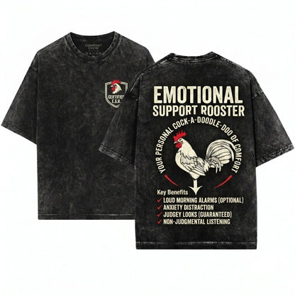Mens Emotional Support Cock Rooster Chicken Farmer Birthday Humorous Animal Gift Unisex Wash T-Shirt