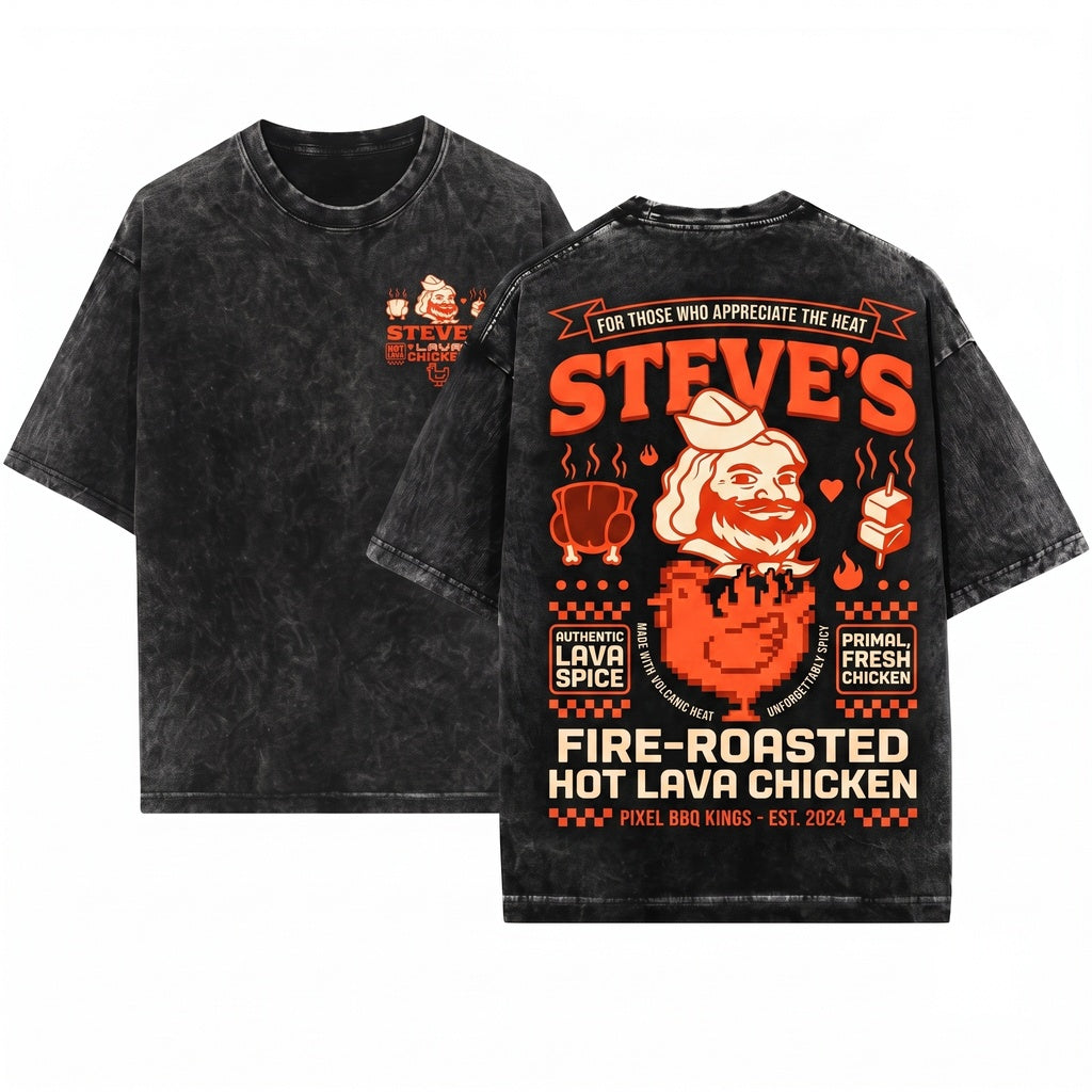 Steve Lava Chicken Restaurant Funny Movie Video Game Gamer Humor Gift Unisex Wash T-Shirt