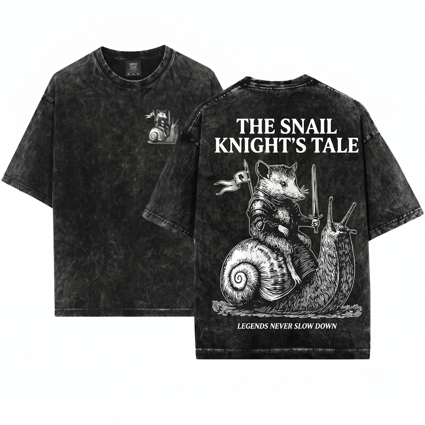 Retro Possum Knight Riding Snail Shirt Funny Opossum Meme Grimdark Dark Art Gift Unisex Heavyweight Garment-Dyed T-Shirt
