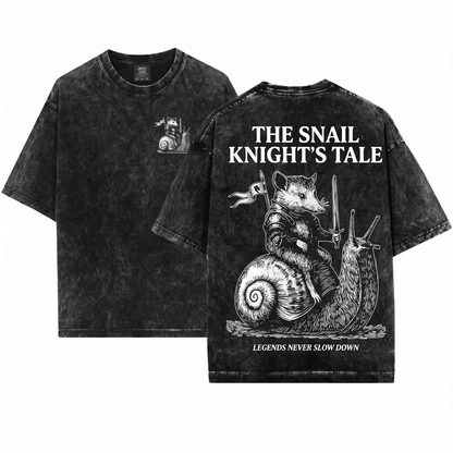 Retro Possum Knight Riding Snail Shirt Funny Opossum Meme Grimdark Dark Art Gift Unisex Heavyweight Garment-Dyed T-Shirt