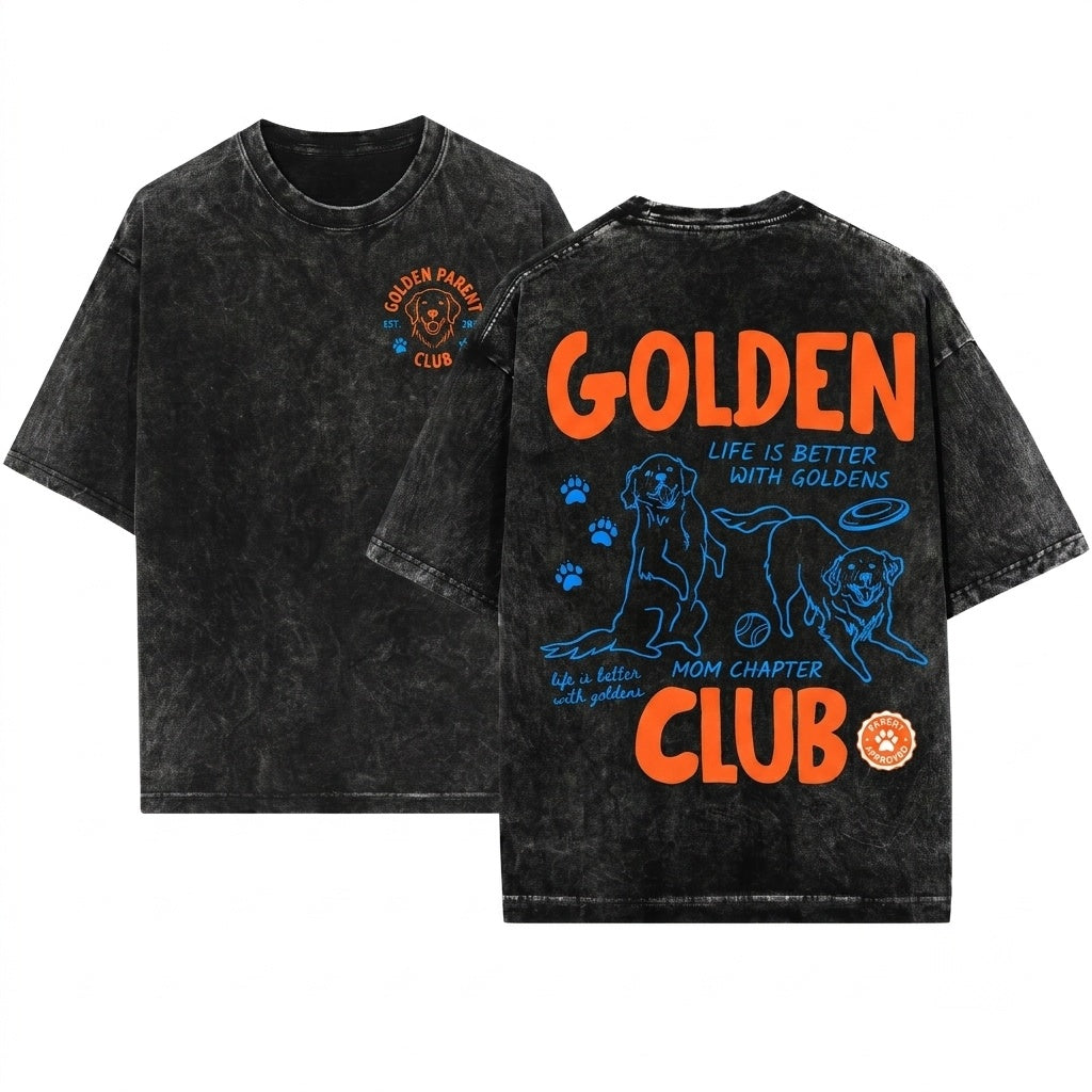 Golden Retriever Dog Fur Mom Mama Club Lover Graphic Gift Unisex Wash T-Shirt