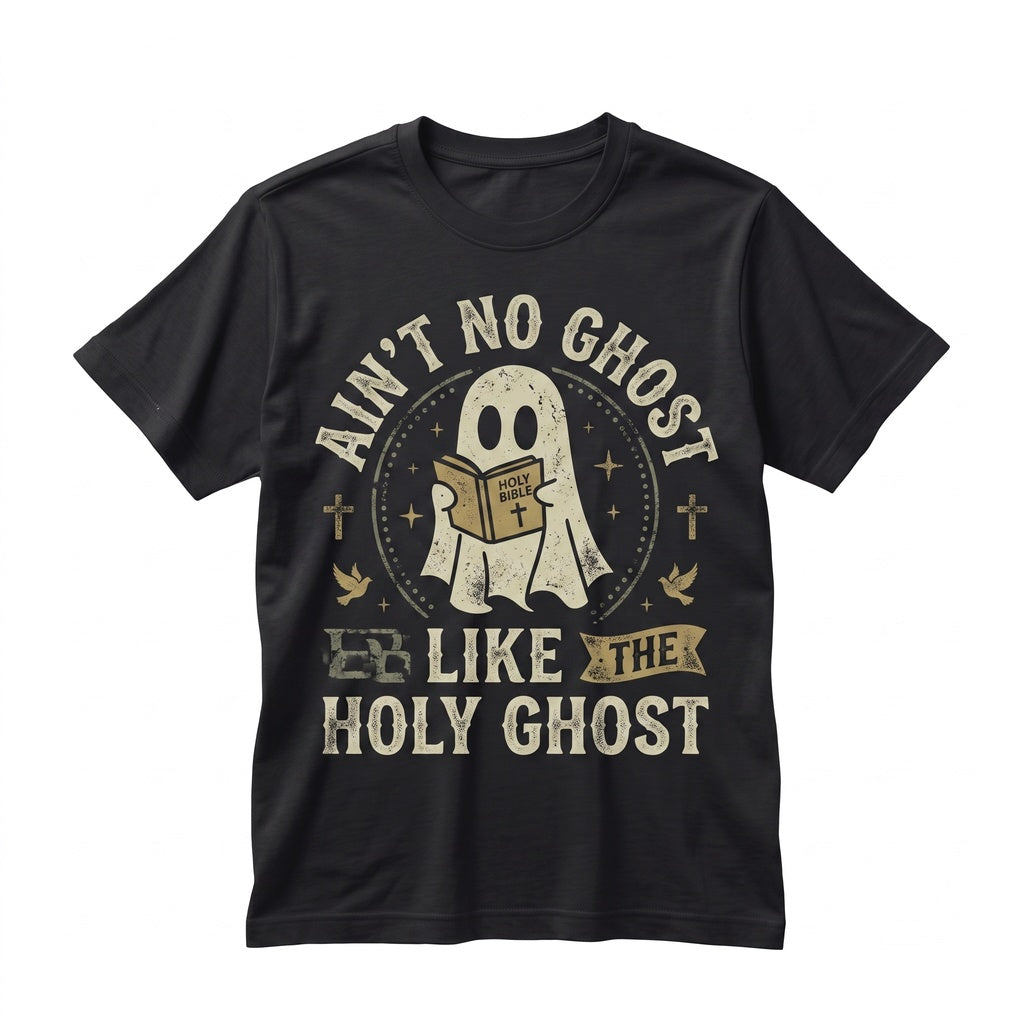 Funny Cute Ghost Reading Holy Bible Catholic Retro Religious Graphic Gift Unisex TShirt