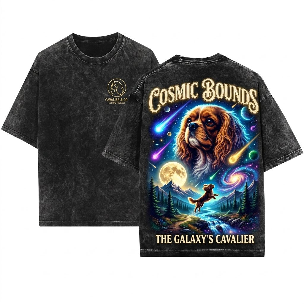 Ruby Cavalier King Charles Spaniel Vintage Howling Moon 90s Retro Animal Silly Graphic Unisex Wash T-Shirt