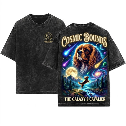 Ruby Cavalier King Charles Spaniel Vintage Howling Moon 90s Retro Animal Silly Graphic Unisex Wash T-Shirt