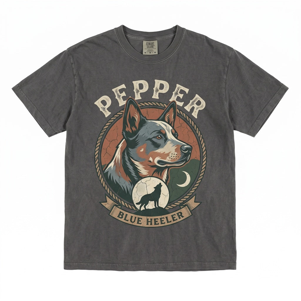 Australian Cattle Dog Howling at the Moon Vintage 90s Retro Graphic Pet Mom Gift Unisex TShirt