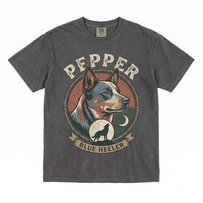 Australian Cattle Dog Howling at the Moon Vintage 90s Retro Graphic Pet Mom Gift Unisex TShirt