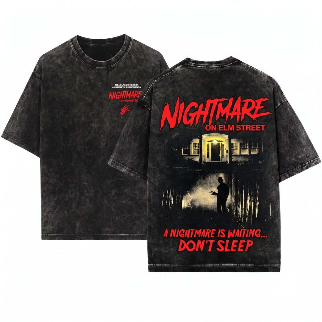 Retro Japanese Horror Movie Graphic Elm Street Nightmare Slasher Unisex Wash T-Shirt