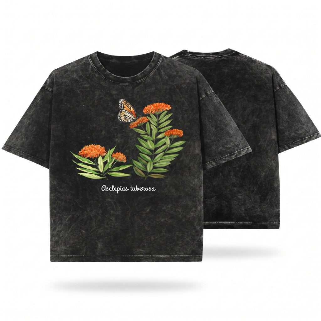 Monarch Butterfly Milkweed Garden Botanical Nature Graphic Unisex Wash T-Shirt
