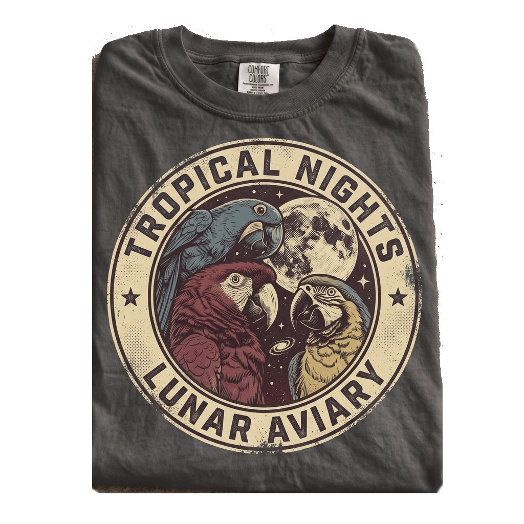 Three Macaws Moon Vintage Parrot Celestial Bird Tropical Wildlife Lover Gift Unisex TShirt