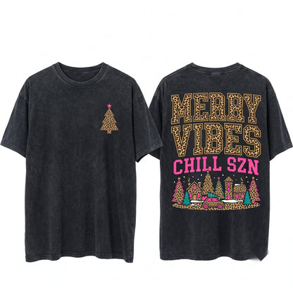 Merry Christmas Tree Leopard Print Holiday Winter Sweater Women Vibes Unisex Wash T-Shirt