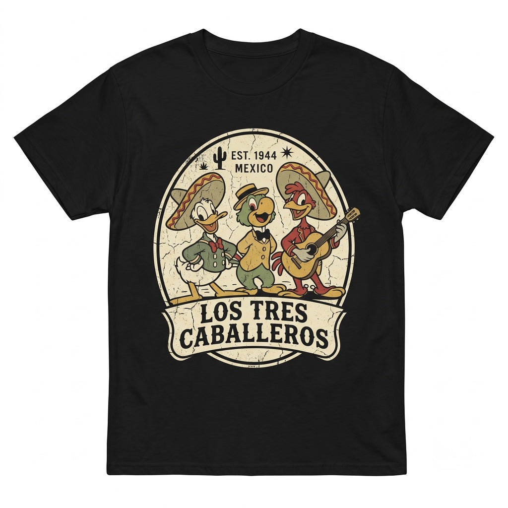 Vintage Three Caballeros Mexico Pavilion Retro Theme Park Vacation Matching Fiesta Parrot Rooster Unisex TShirt