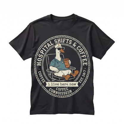 Funny Goose I Live Here Now Nurse Life Registered RN Humor Medical Grad Gifts Unisex TShirt