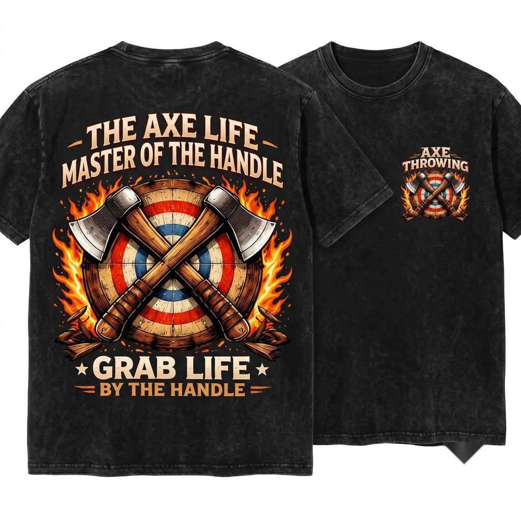 Ax Throwing Graphic Crossed Target Flames Sports Casual Gift Enthusiasts Unisex Wash T-Shirt