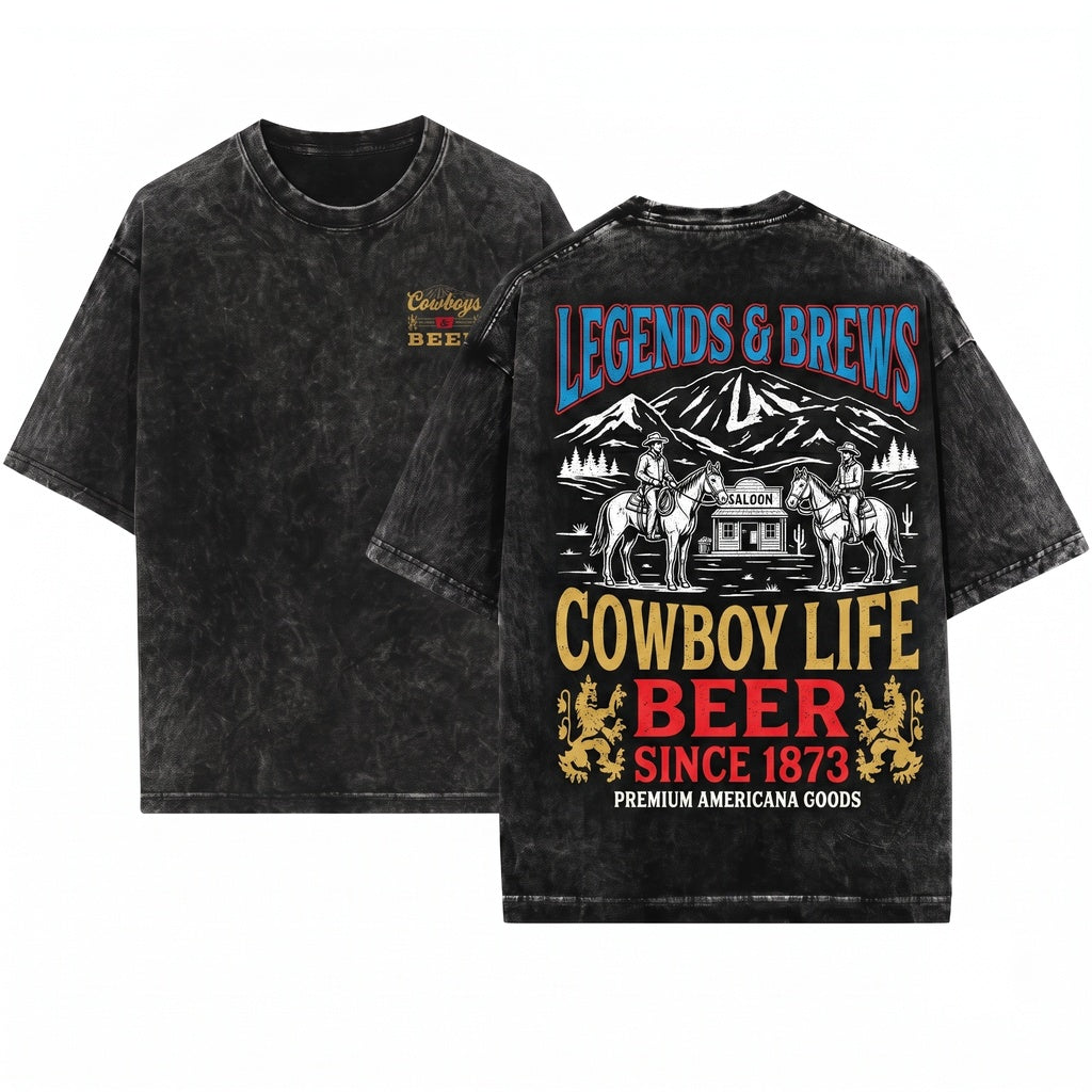 Country Western Cowboy Beer Rodeo Vintage Graphic Apparel Unisex Wash T-Shirt