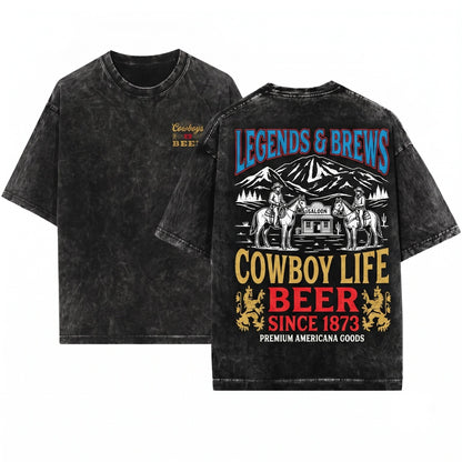 Country Western Cowboy Beer Rodeo Vintage Graphic Apparel Unisex Wash T-Shirt