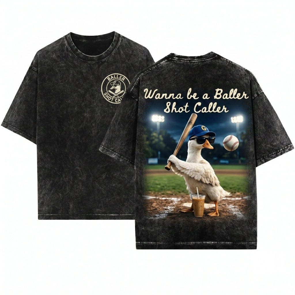 Vintage Wanna Be a Baller Shot Caller Funny Duck Iced Coffee Aesthetic Retro Sports Outfit Unisex Wash T-Shirt