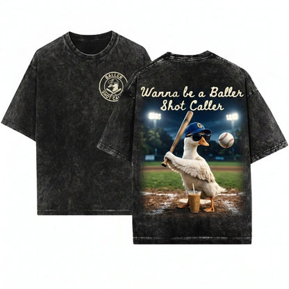 Vintage Wanna Be a Baller Shot Caller Funny Duck Iced Coffee Aesthetic Retro Sports Outfit Unisex Wash T-Shirt