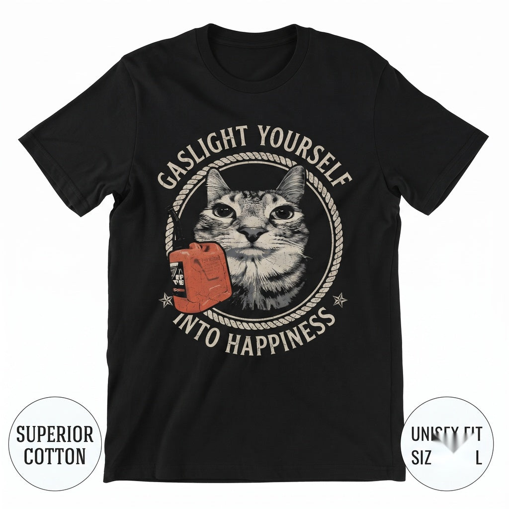 Gaslight Yourself Into Happiness Graphic Sarcastic Mental Health Humorous Apparel Novelty Cotton Unisex TShirt