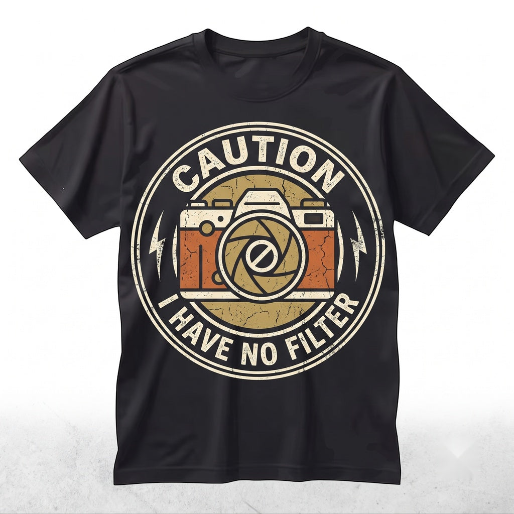 Funny Caution I Have No Filter Graphic Retro Camera Photography Enthusiast Gift Unisex