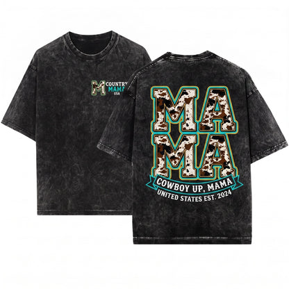 Cow Print Mama Western Style Country Vintage Top Unisex Wash T-Shirt