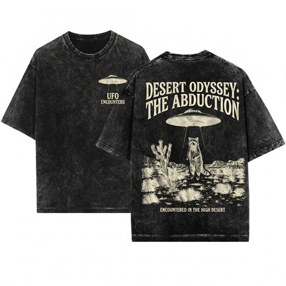 Retro Alien Raccoon UFO Desert Abduction Y2K Sci Fi Western Funny Animal Gift Unisex Wash T-Shirt