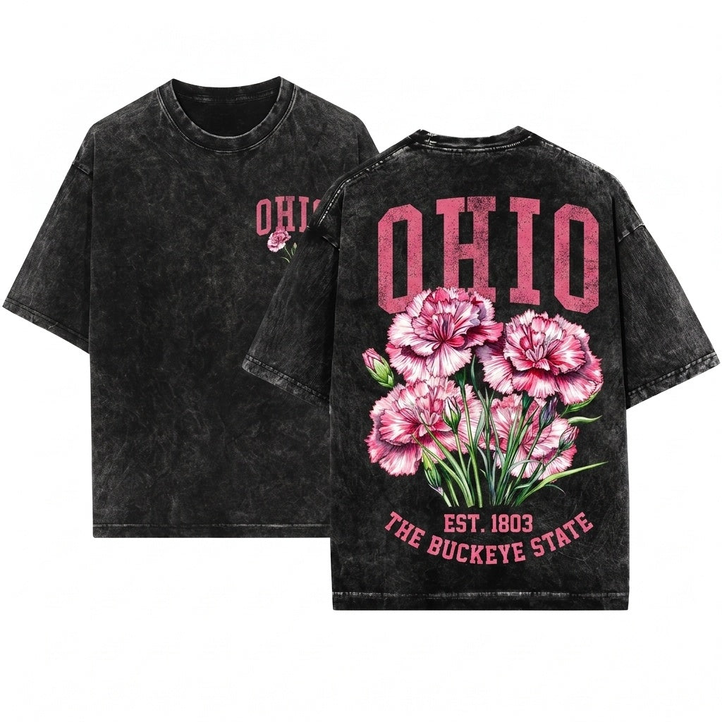 Ohio State Flower Botanical Gardening Travel Gift For Mother Girlfriend Unisex Wash T-Shirt
