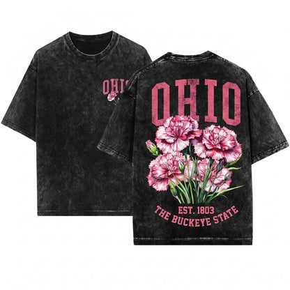Ohio State Flower Botanical Gardening Travel Gift For Mother Girlfriend Unisex Wash T-Shirt